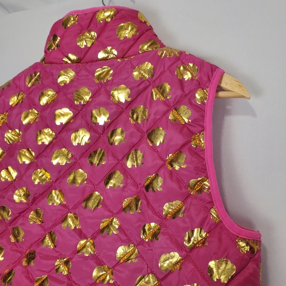 Simply Southern Pink Puffer Vest with Gold Elephant Pattern Size Medium - Picture 11 of 16